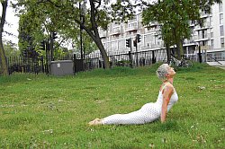 Jacqui doingUrdhva Mukha Svanasana in the park Jacqui doingUrdhva Mukha Svanasana in the park