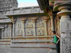 Jacqui looking at a temple wall Jacqui looking at a temple wall